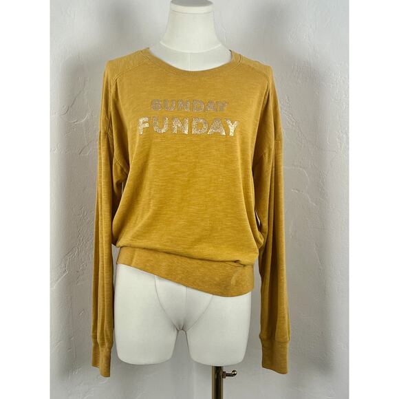 SUNDAY FUNDAY Long-Sleeve Mustard Yellow T-Shirt (Womens: Medium) - Picture 1 of 11